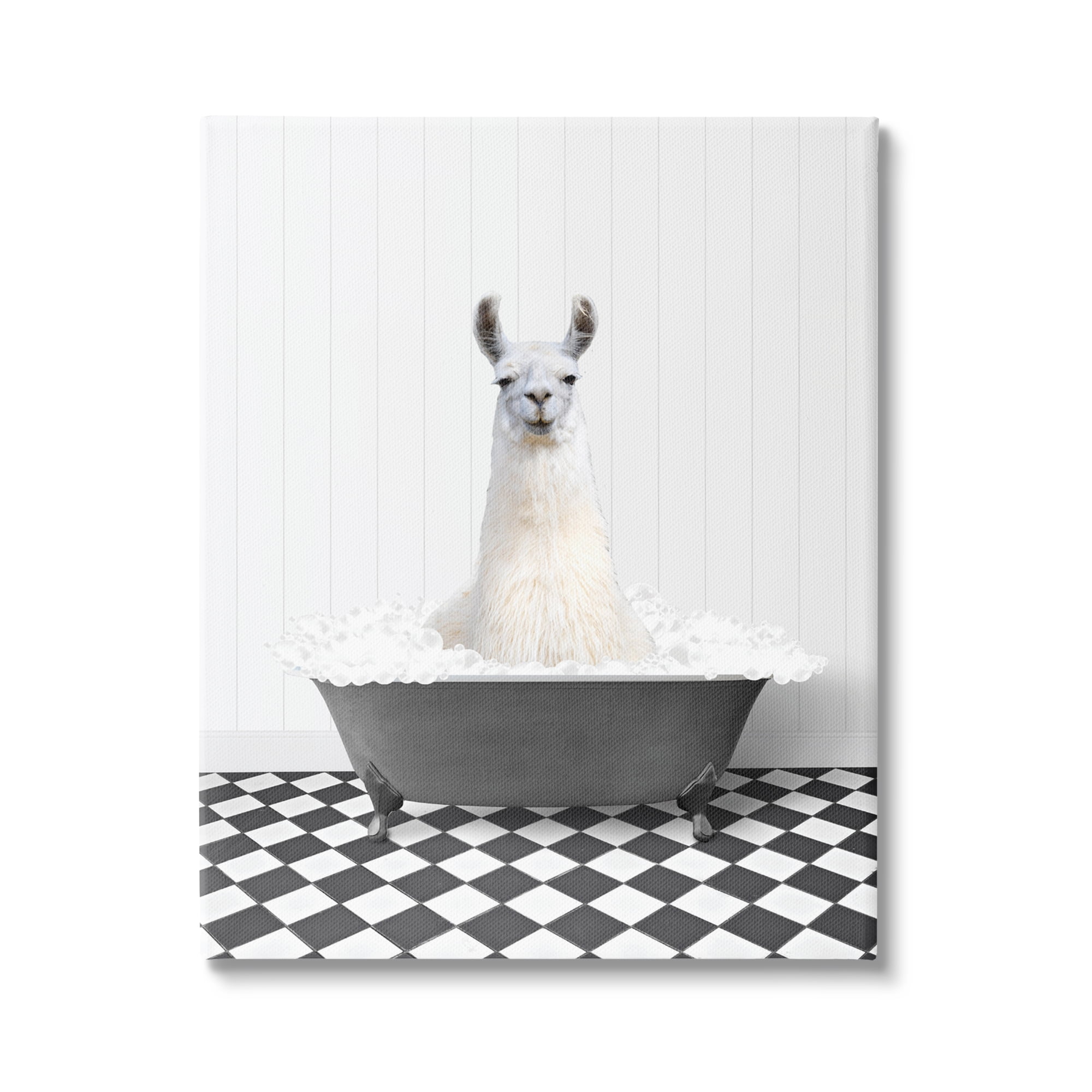 Stupell Industries Vintage Bathroom Llama Animals & Insects Painting Gallery Wrapped Canvas Print Wall Art, 16 x 20