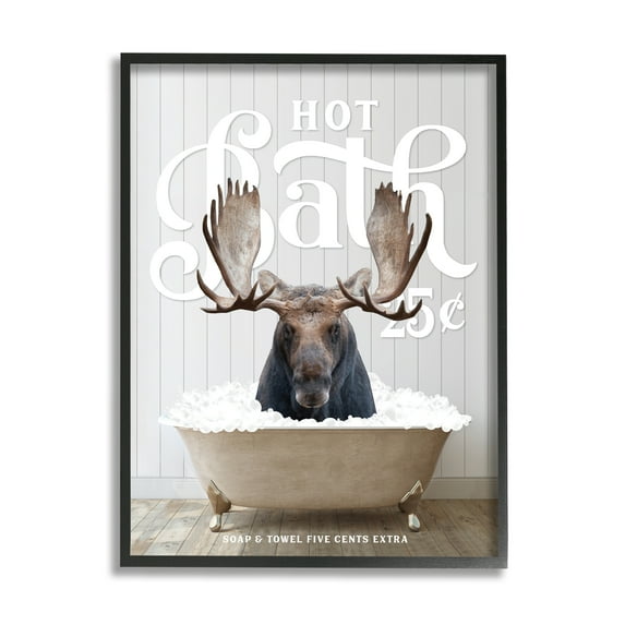 Stupell Industries Vintage Bathroom Moose Ad Animals & Insects Painting Black Framed Art Print Wall Art, 16 x 20