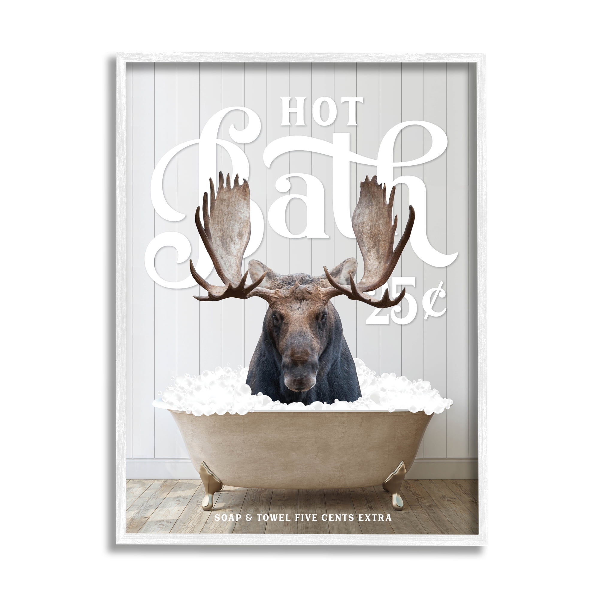 Stupell Industries Vintage Bathroom Moose Ad Animals & Insects Painting White Framed Art Print Wall Art, 16 x 20