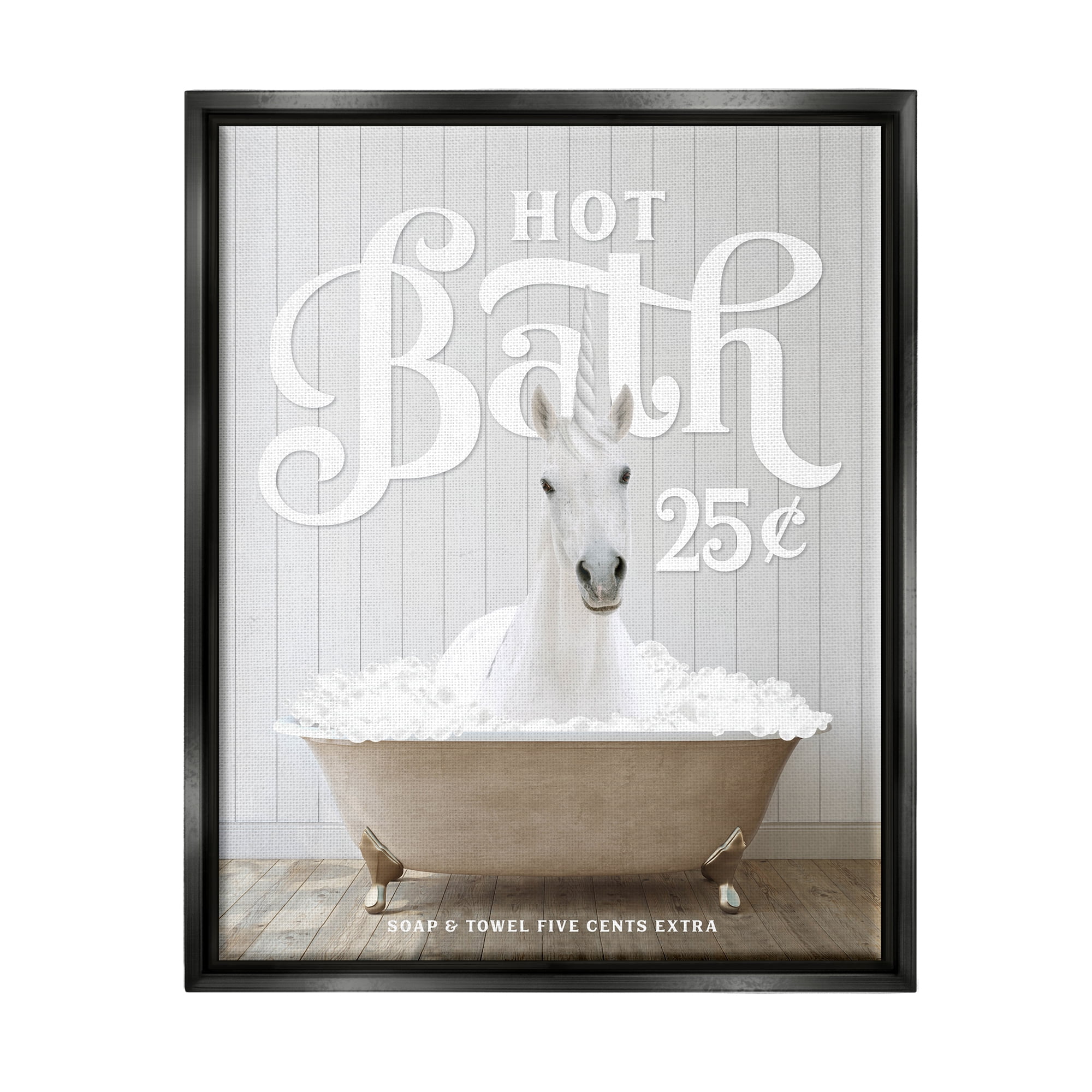 Stupell Industries Vintage Bathroom Unicorn Animals & Insects Painting Black Floater Framed Art Print Wall Art, 17 x 21