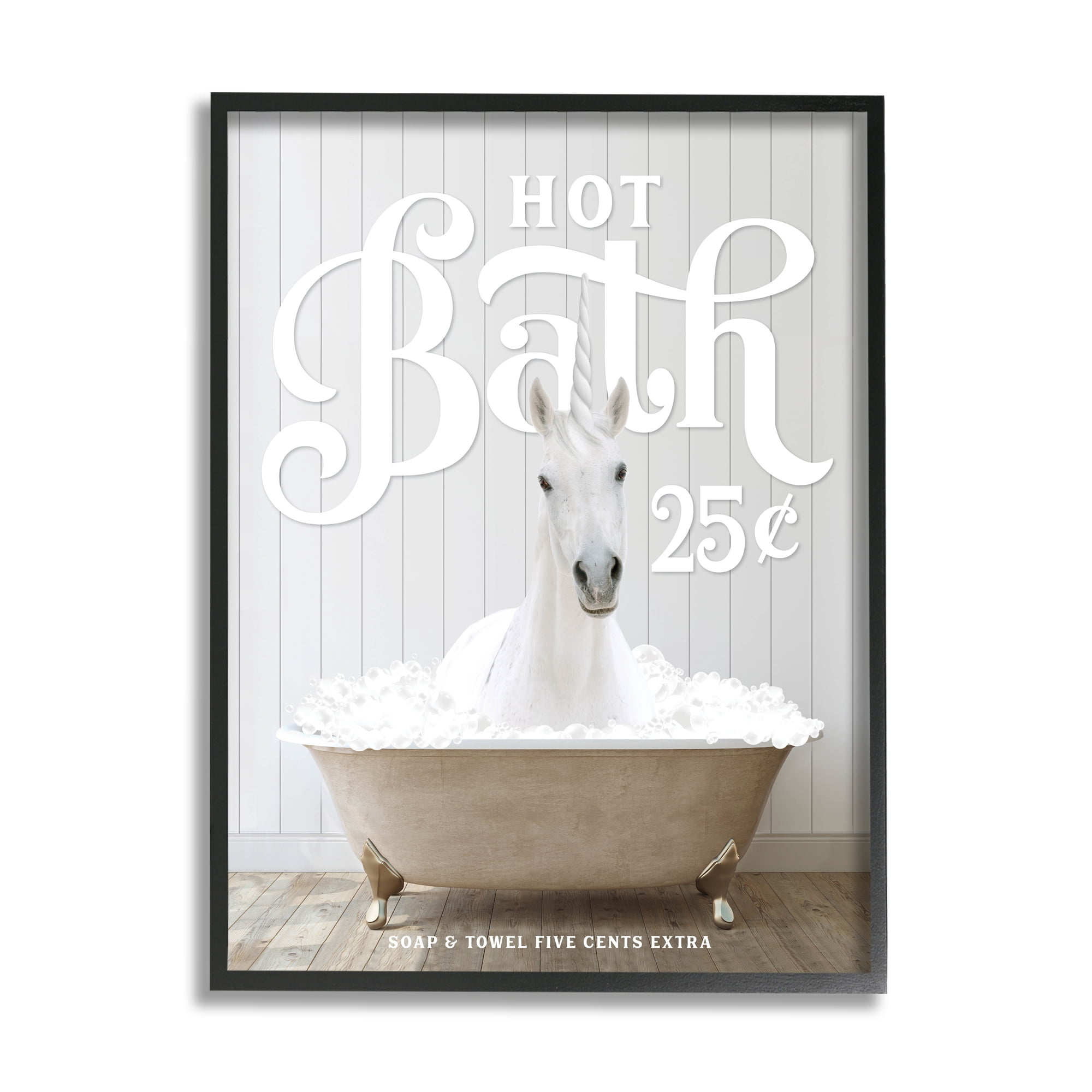 Stupell Industries Vintage Bathroom Unicorn Animals & Insects Painting Black Framed Art Print Wall Art, 11 x 14