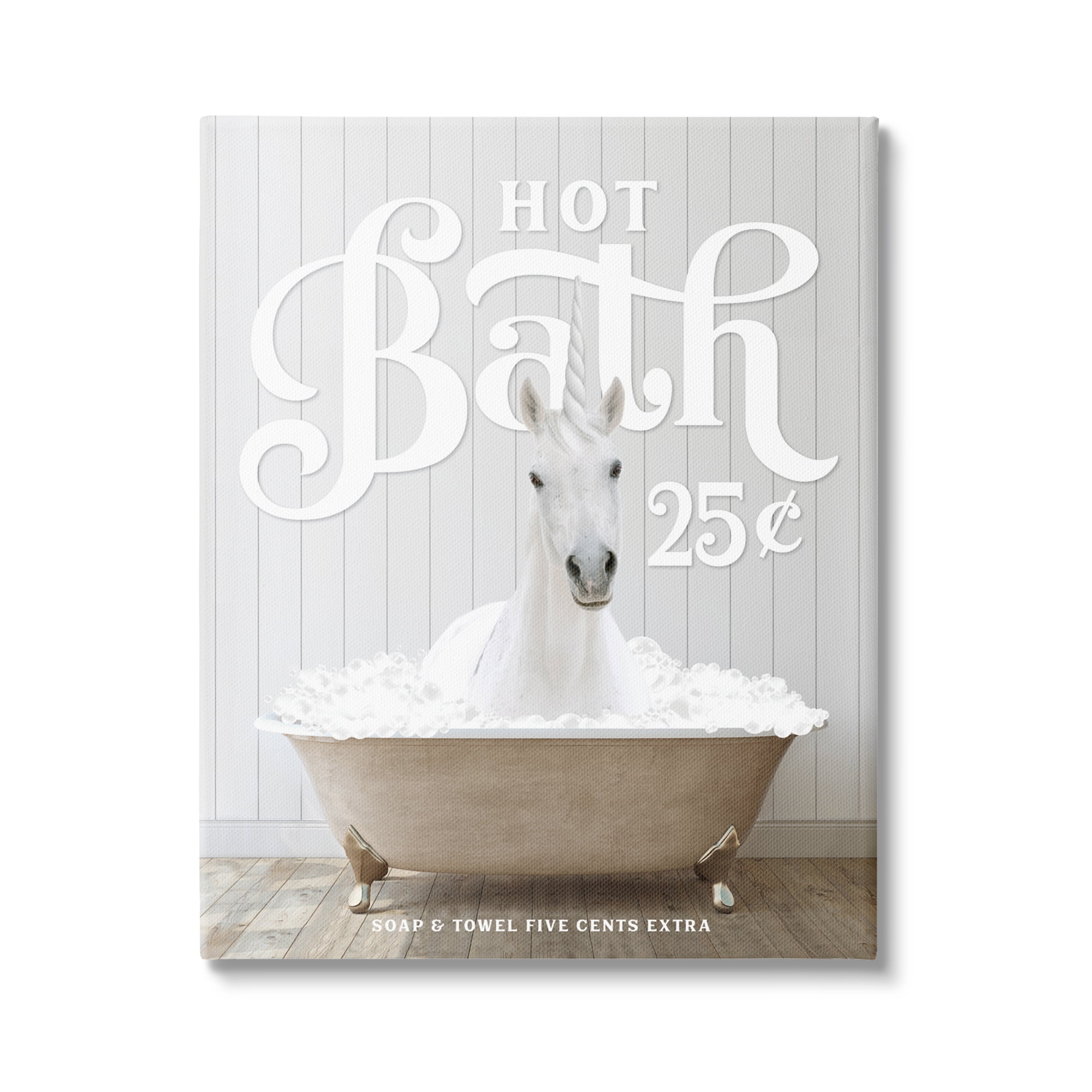 Stupell Industries Vintage Bathroom Unicorn Animals & Insects Painting Gallery Wrapped Canvas Print Wall Art, 16 x 20