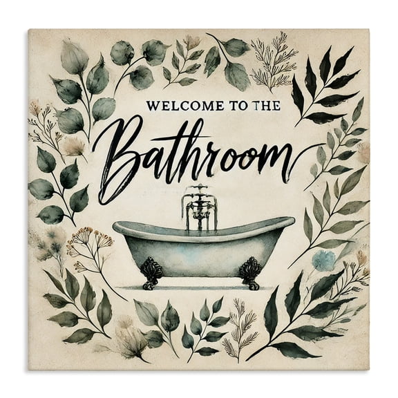 Stupell Industries Vintage Bathroom Welcome Canvas Wall Art design by Erin Clark, 24 x 24