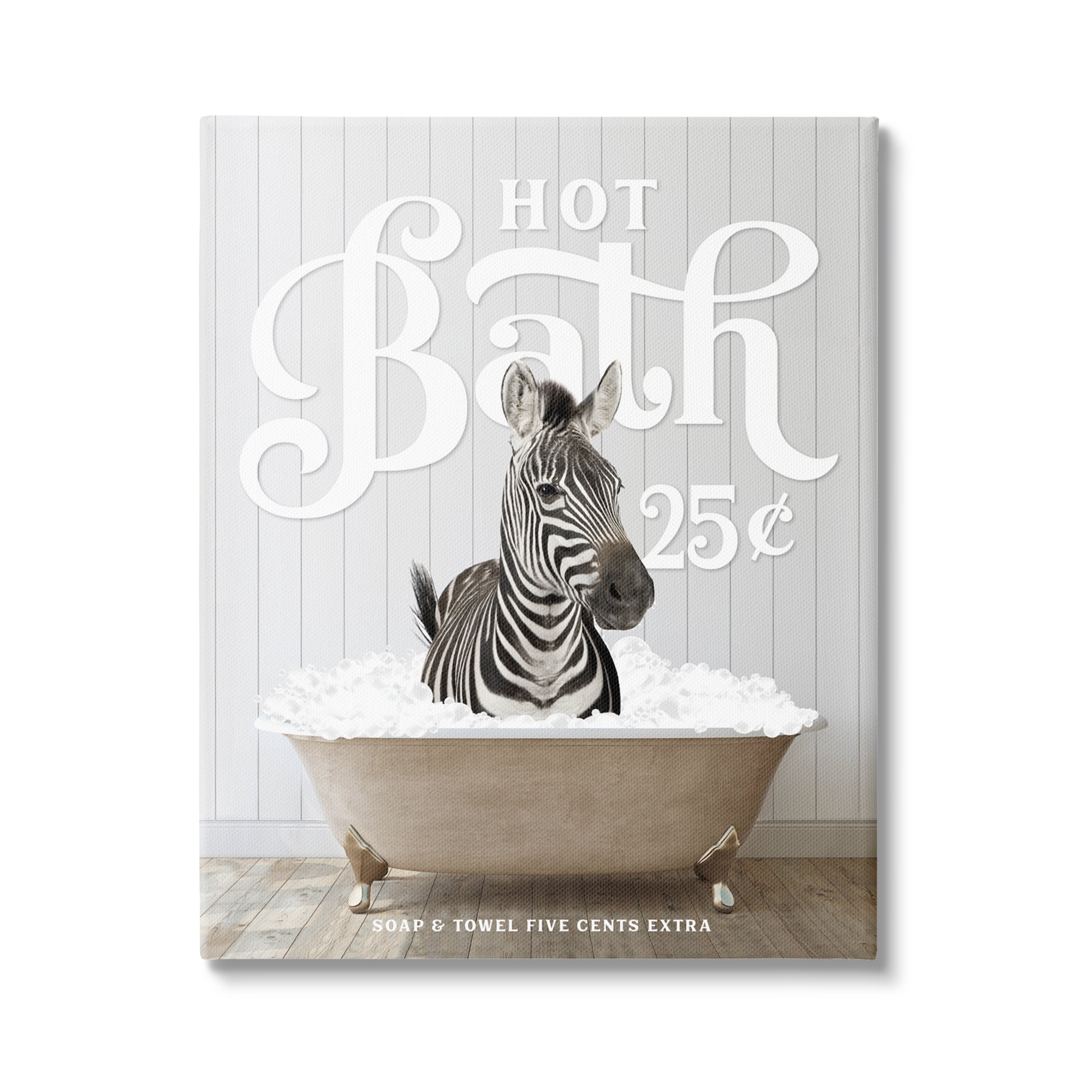 Stupell Industries Vintage Bathroom Zebra Animals & Insects Painting Gallery Wrapped Canvas Print Wall Art, 16 x 20