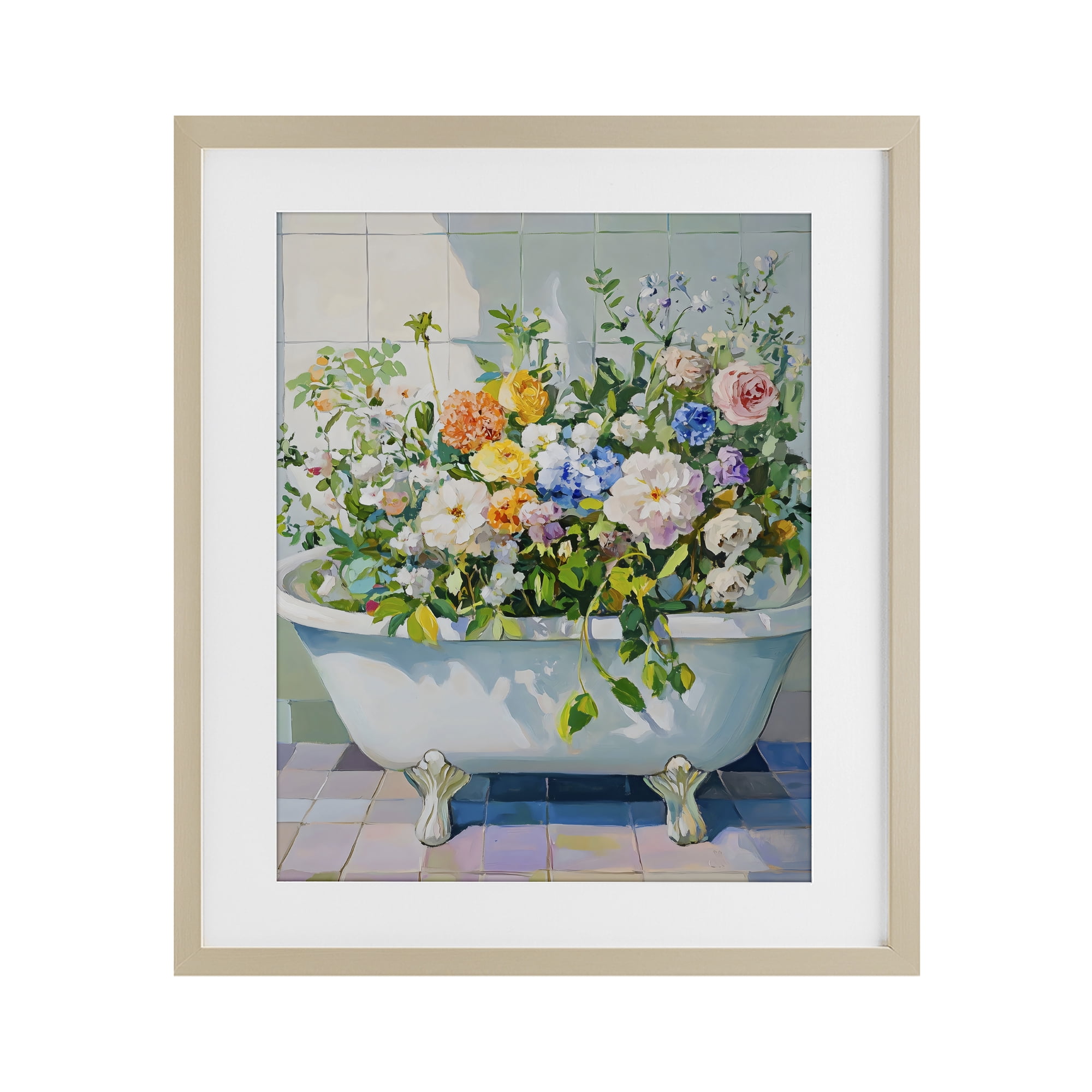 Stupell Industries Vintage Bathtub Bouquet Overgrowth Birch Framed Print Under Glass, design by The Prints Vibe