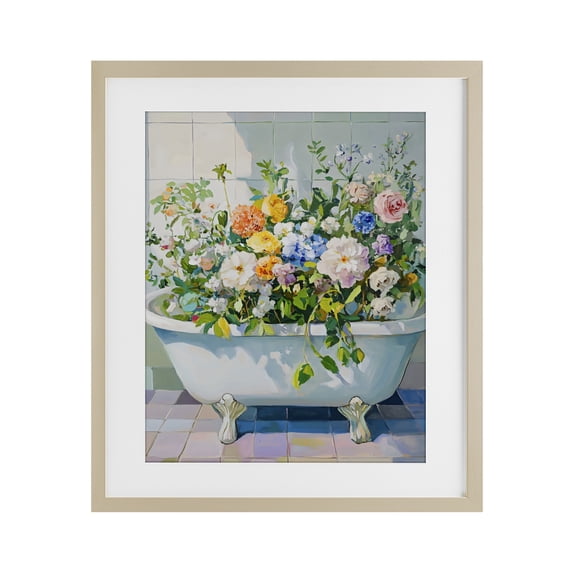 Stupell Industries Modern Vintage Bathtub Bouquet Overgrowth Birch Framed Print Under Glass, 13 x 16, by The Prints Vibe