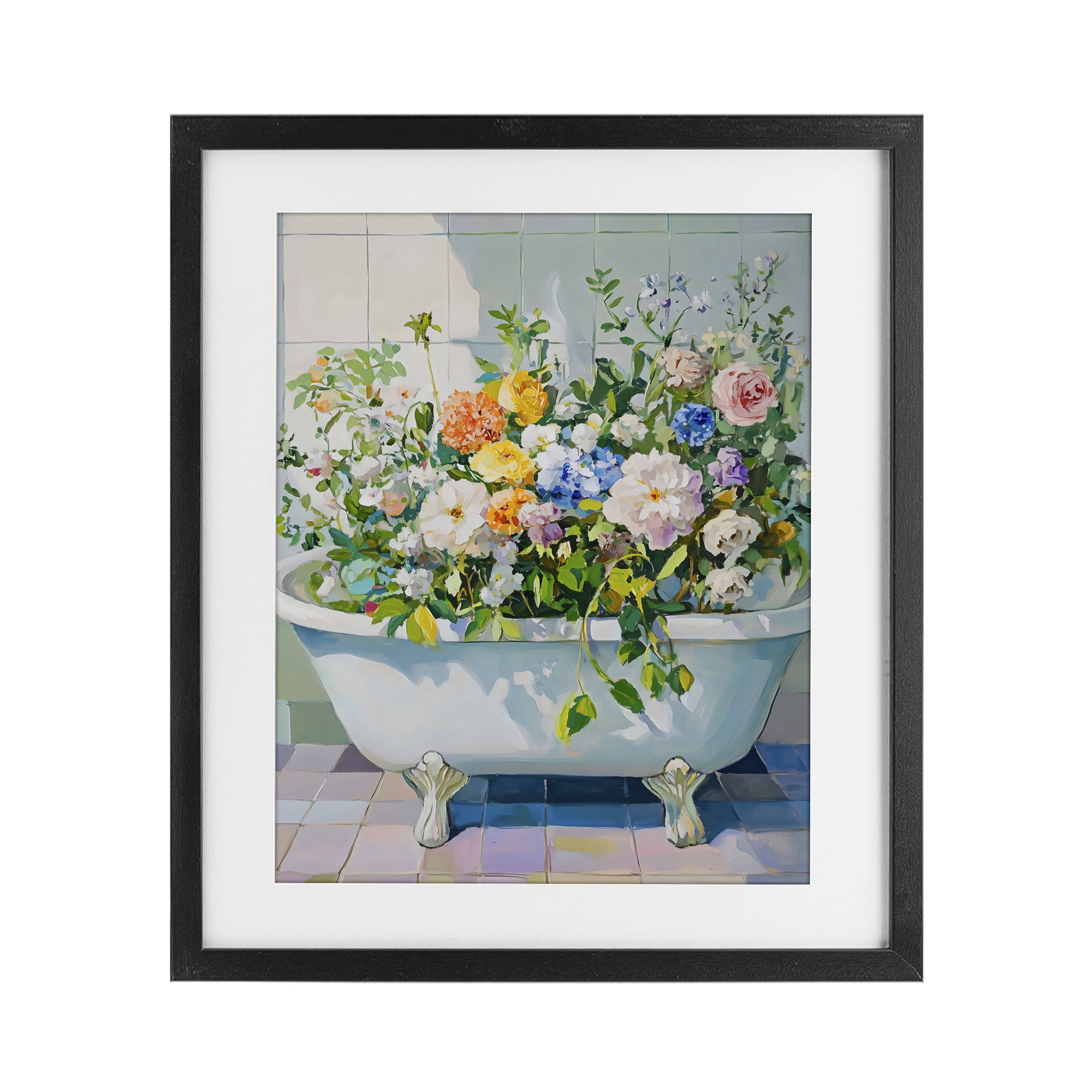 Stupell Industries Vintage Bathtub Bouquet Overgrowth Black Framed Print Under Glass, design by The Prints Vibe