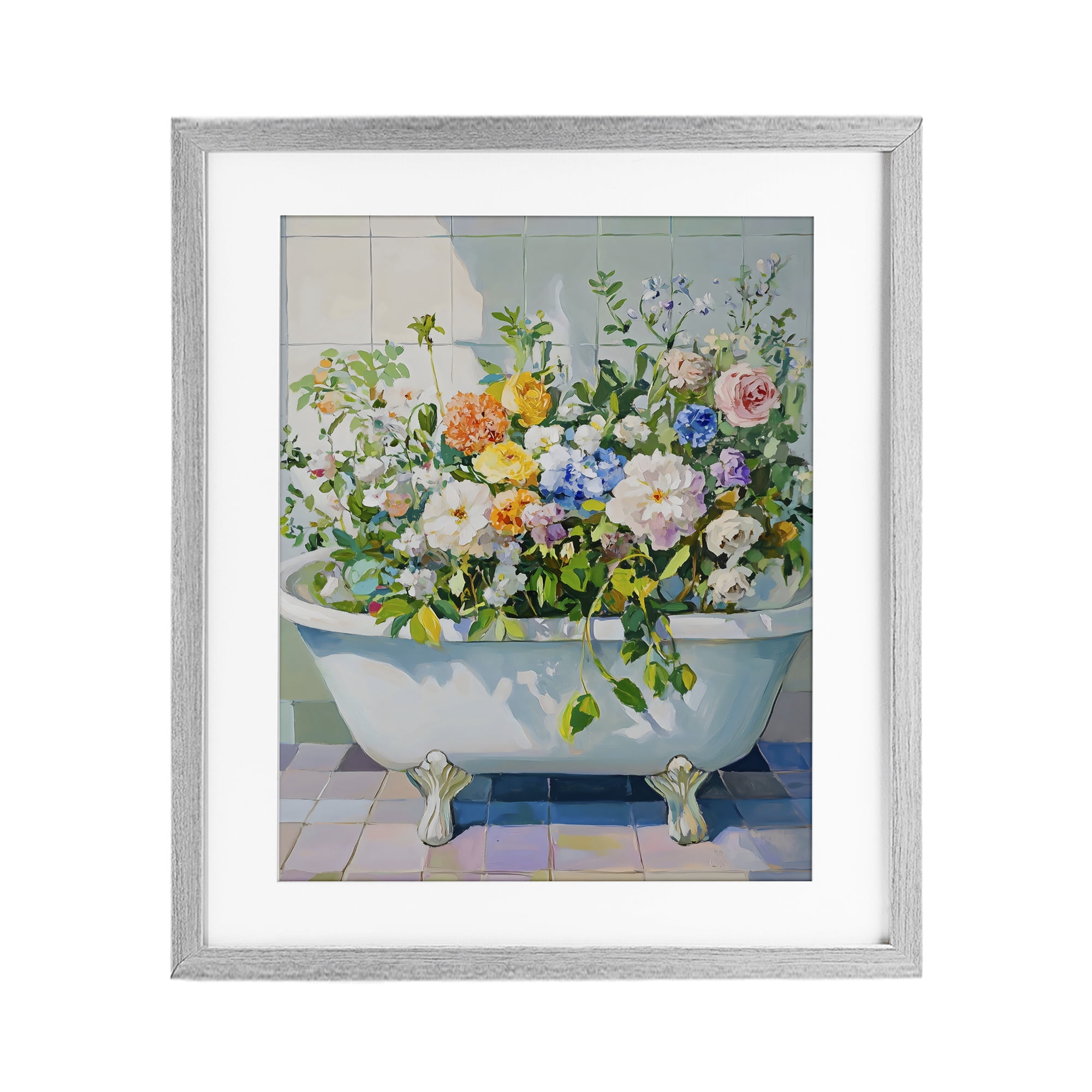 Stupell Industries Vintage Bathtub Bouquet Overgrowth Gray Framed Print Under Glass, design by The Prints Vibe