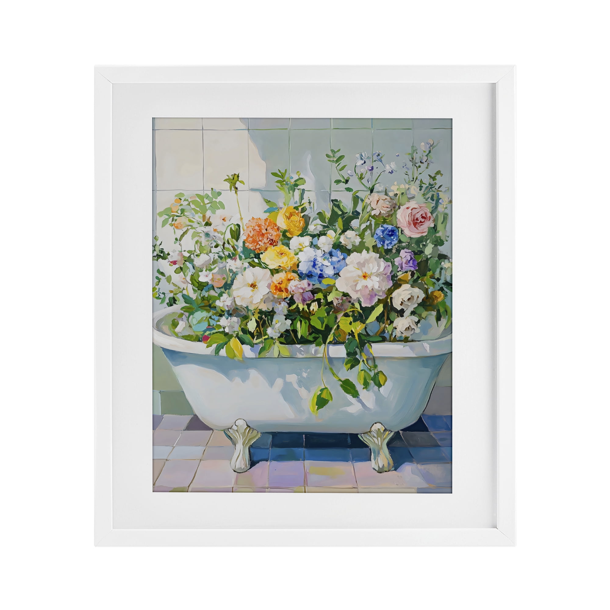Stupell Industries Vintage Bathtub Bouquet Overgrowth White Framed Print Under Glass, design by The Prints Vibe