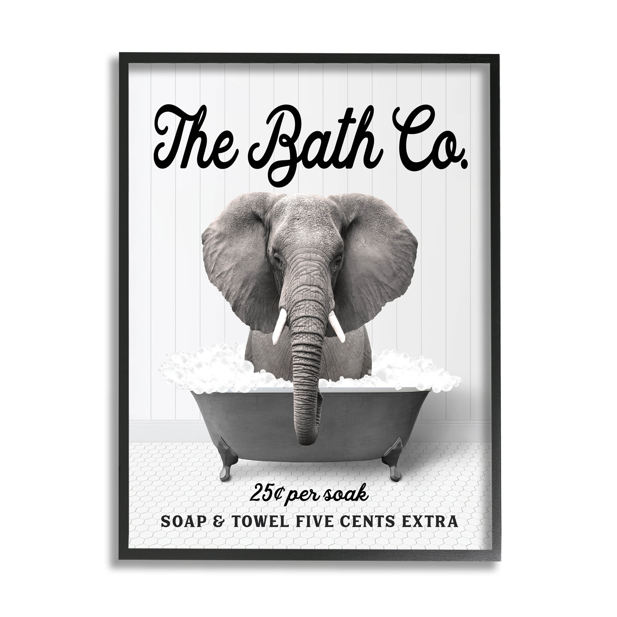 Stupell Industries Vintage Bathtub Elephant Animals & Insects Painting Black Framed Art Print Wall Art, 16 x 20