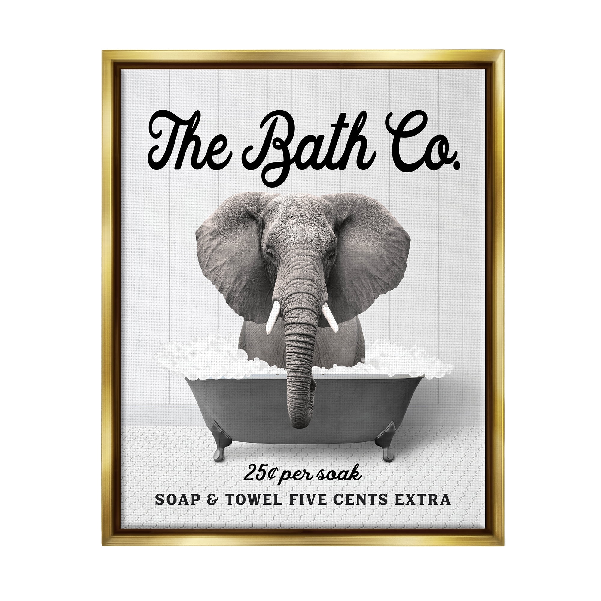 Stupell Industries Vintage Bathtub Elephant Animals & Insects Painting Gold Floater Framed Art Print Wall Art, 25 x 31