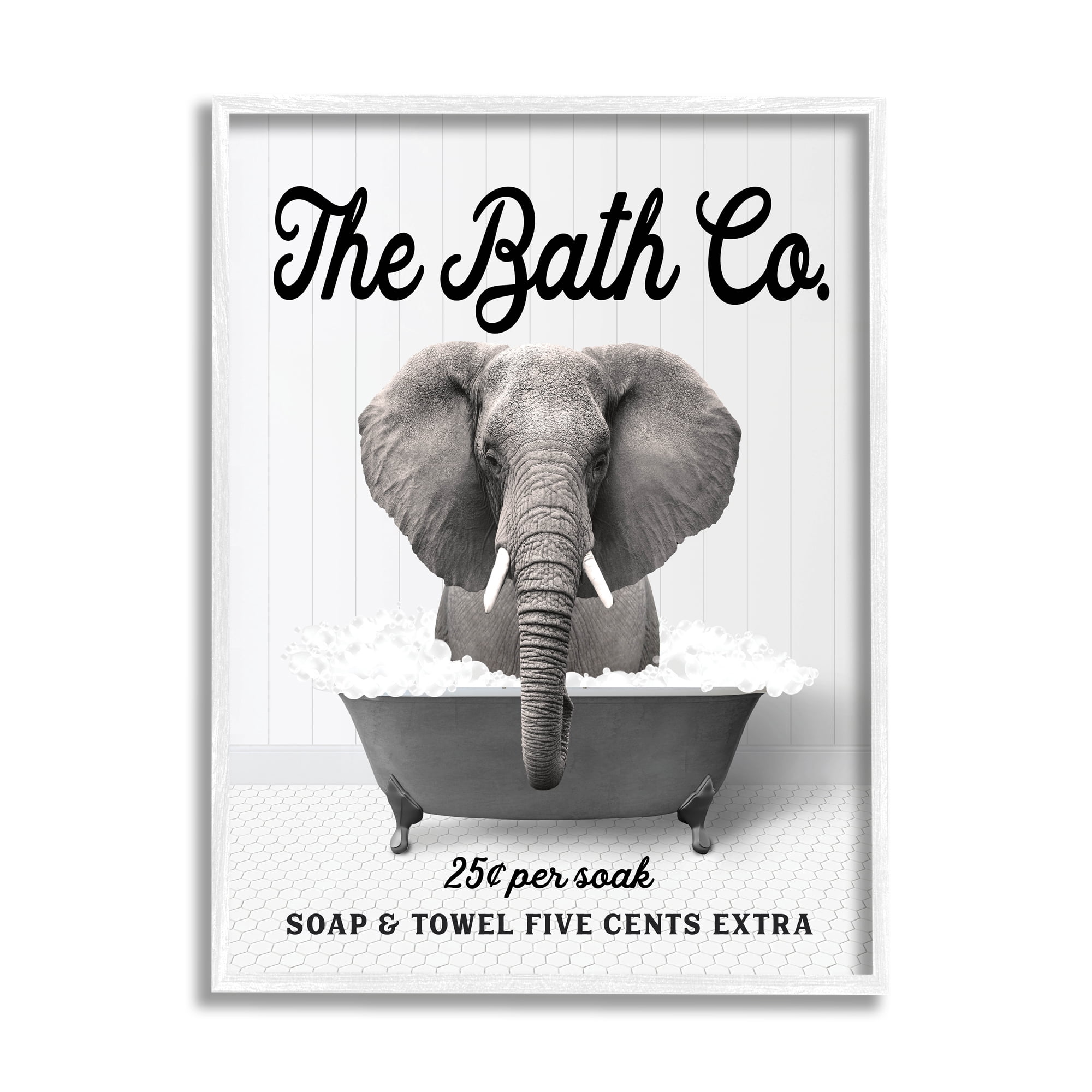 Stupell Industries Vintage Bathtub Elephant Animals & Insects Painting White Framed Art Print Wall Art, 16 x 20