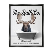 Stupell Industries Vintage Bathtub Moose Animals & Insects Painting Black Floater Framed Art Print Wall Art, 17 x 21