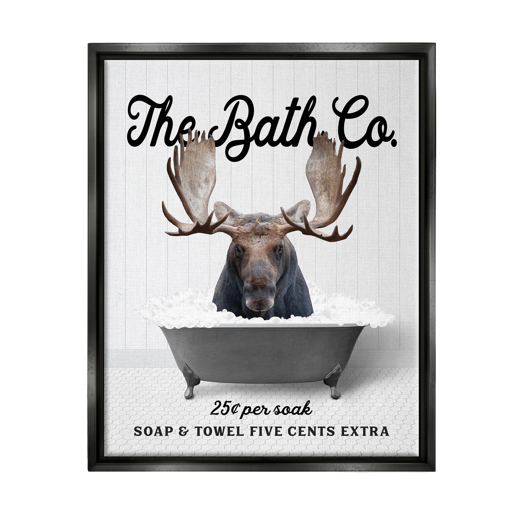 Stupell Industries Vintage Bathtub Moose Animals & Insects Painting Black Floater Framed Art Print Wall Art, 25 x 31