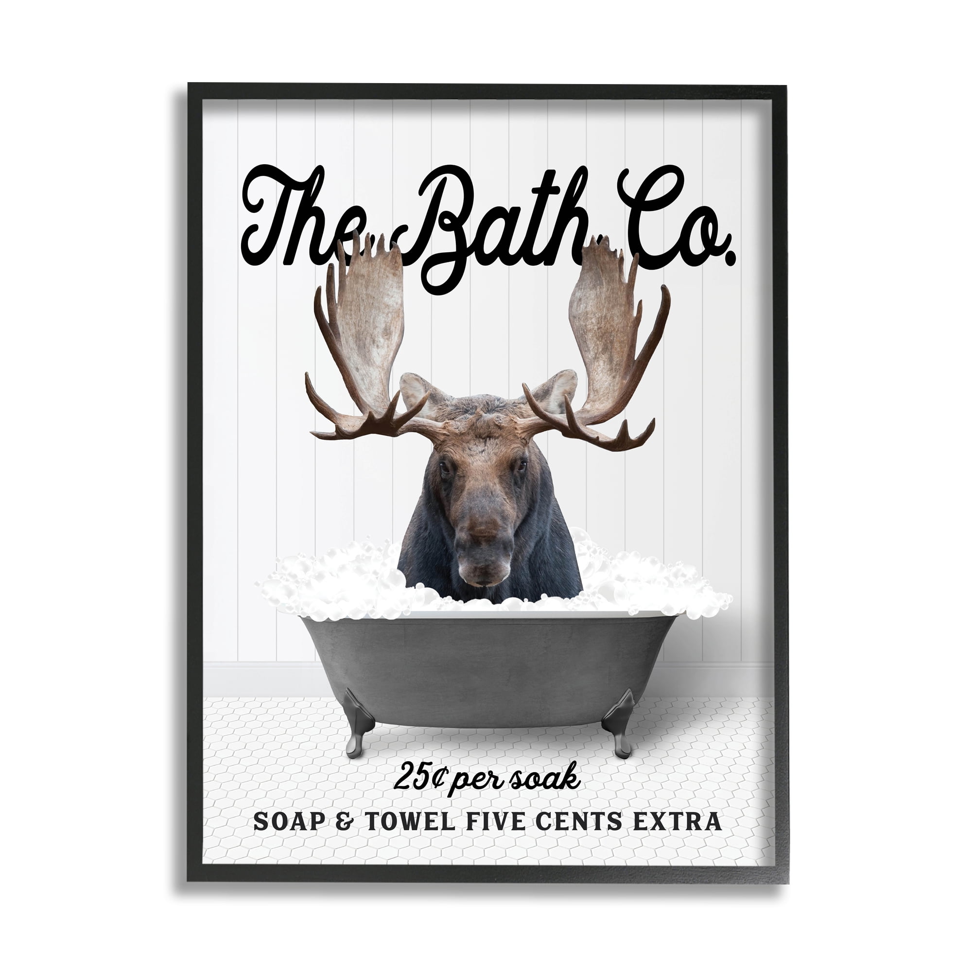 Stupell Industries Vintage Bathtub Moose Animals & Insects Painting Black Framed Art Print Wall Art, 24 x 30