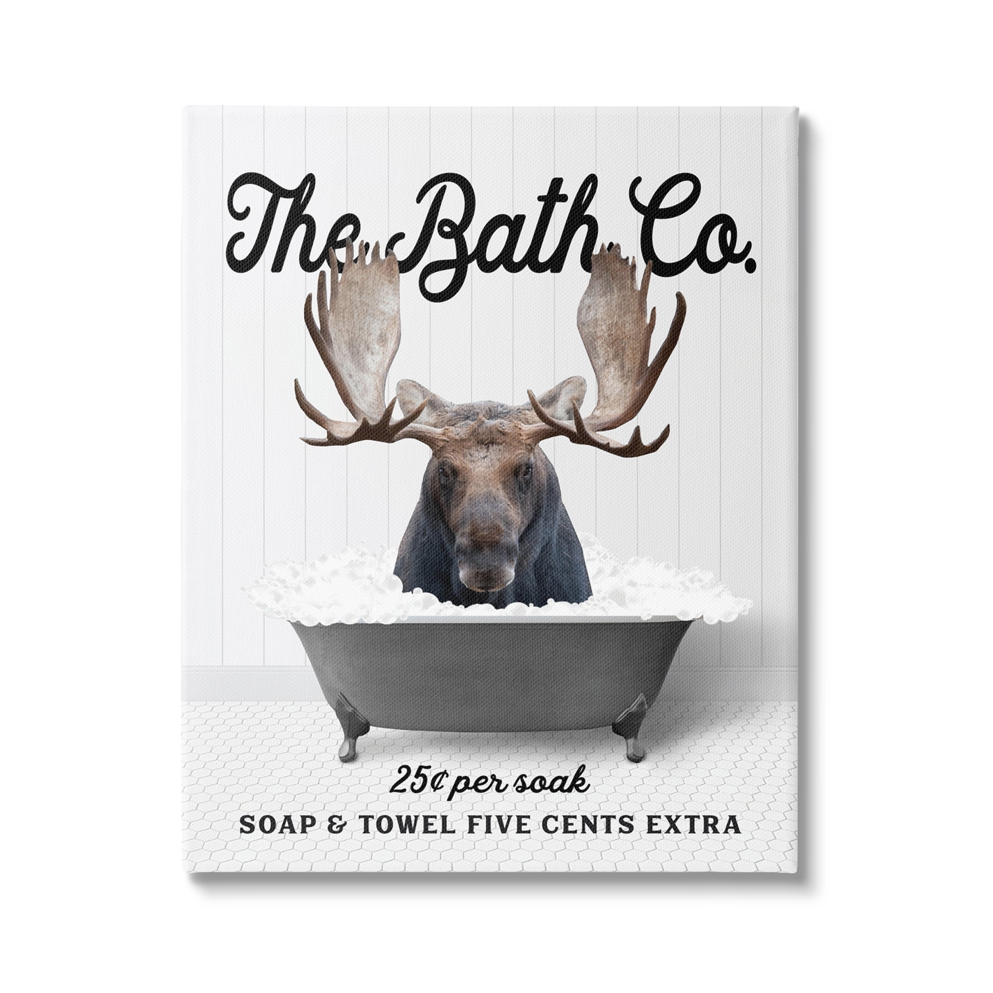 Stupell Industries Vintage Bathtub Moose Animals & Insects Painting Gallery Wrapped Canvas Print Wall Art, 36 x 48