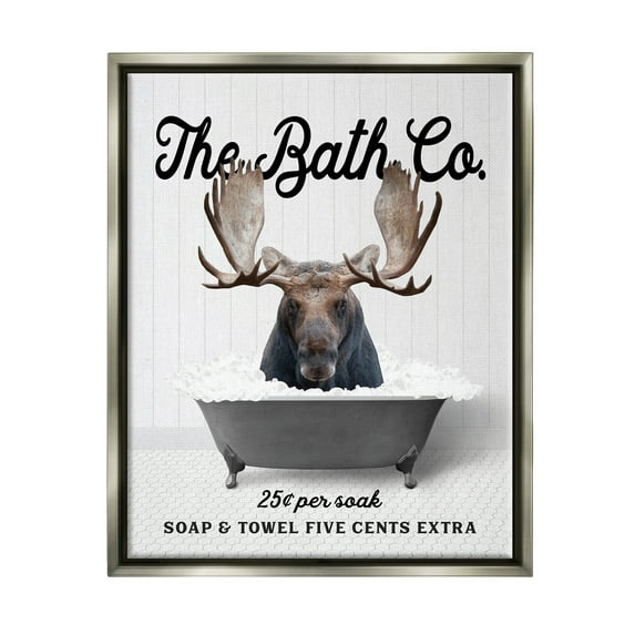 Stupell Industries Vintage Bathtub Moose Animals & Insects Painting Gray Floater Framed Art Print Wall Art, 17 x 21