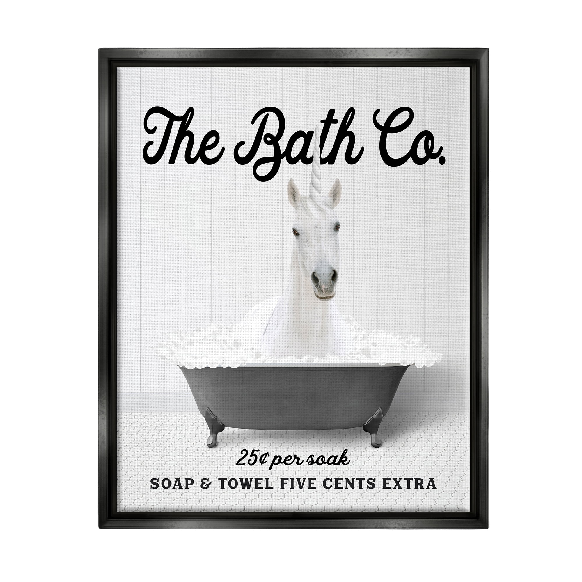 Stupell Industries Vintage Bathtub Unicorn Animals & Insects Painting Black Floater Framed Art Print Wall Art, 25 x 31