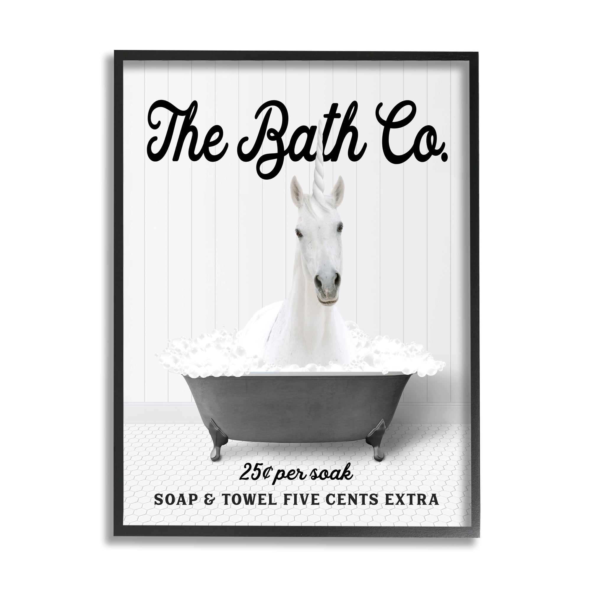 Stupell Industries Vintage Bathtub Unicorn Animals & Insects Painting Black Framed Art Print Wall Art, 11 x 14