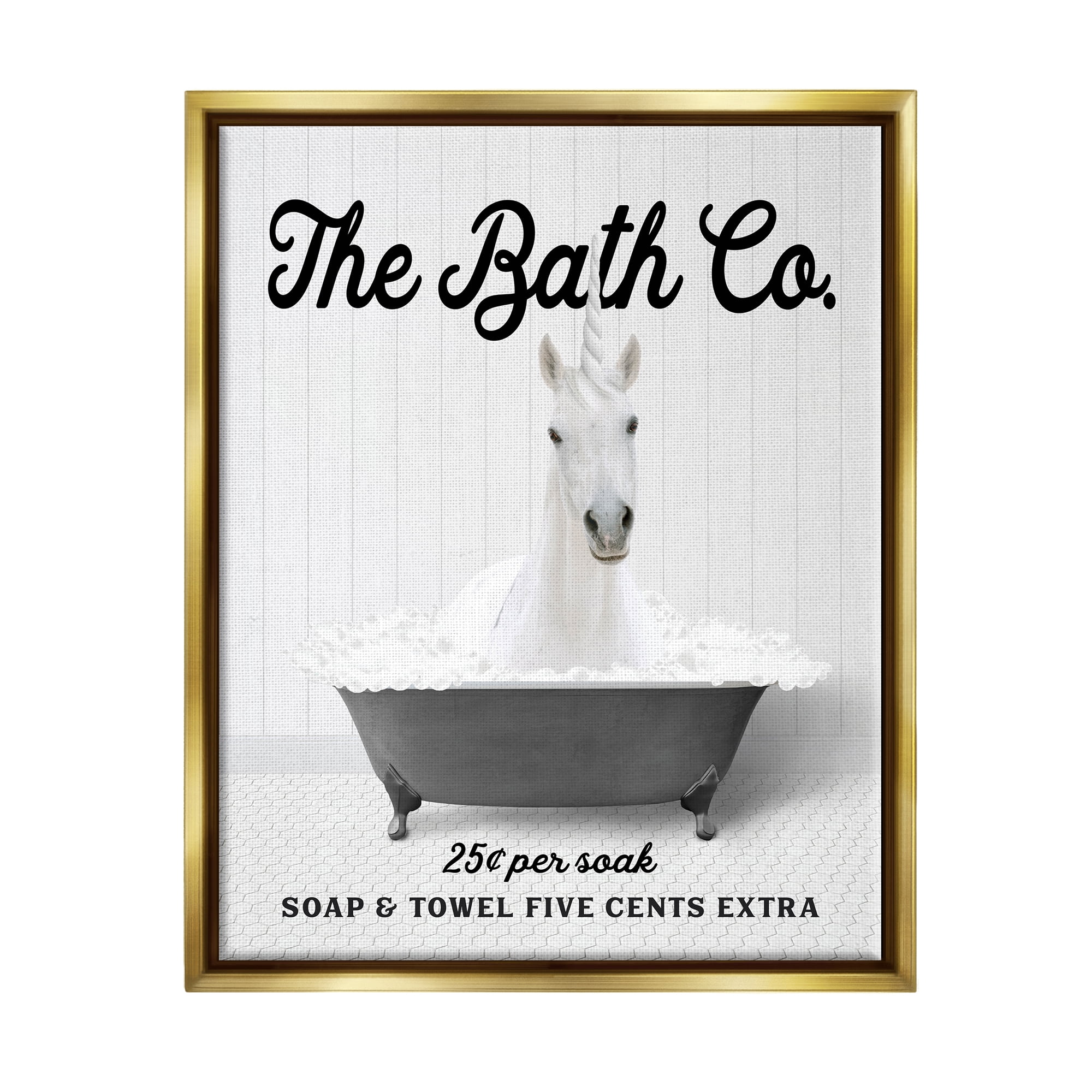 Stupell Industries Vintage Bathtub Unicorn Animals & Insects Painting Gold Floater Framed Art Print Wall Art, 25 x 31