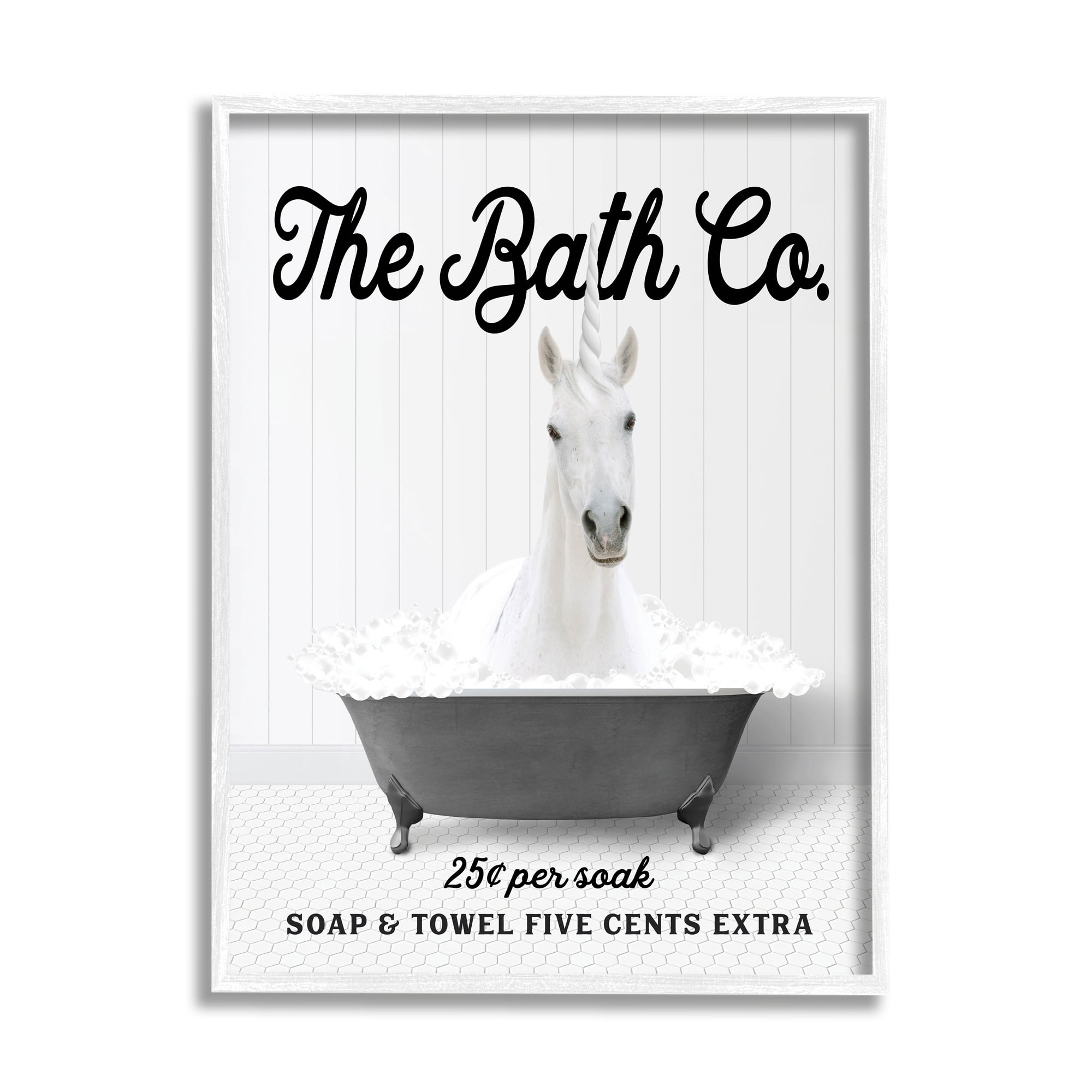 Stupell Industries Vintage Bathtub Unicorn Animals & Insects Painting White Framed Art Print Wall Art, 11 x 14