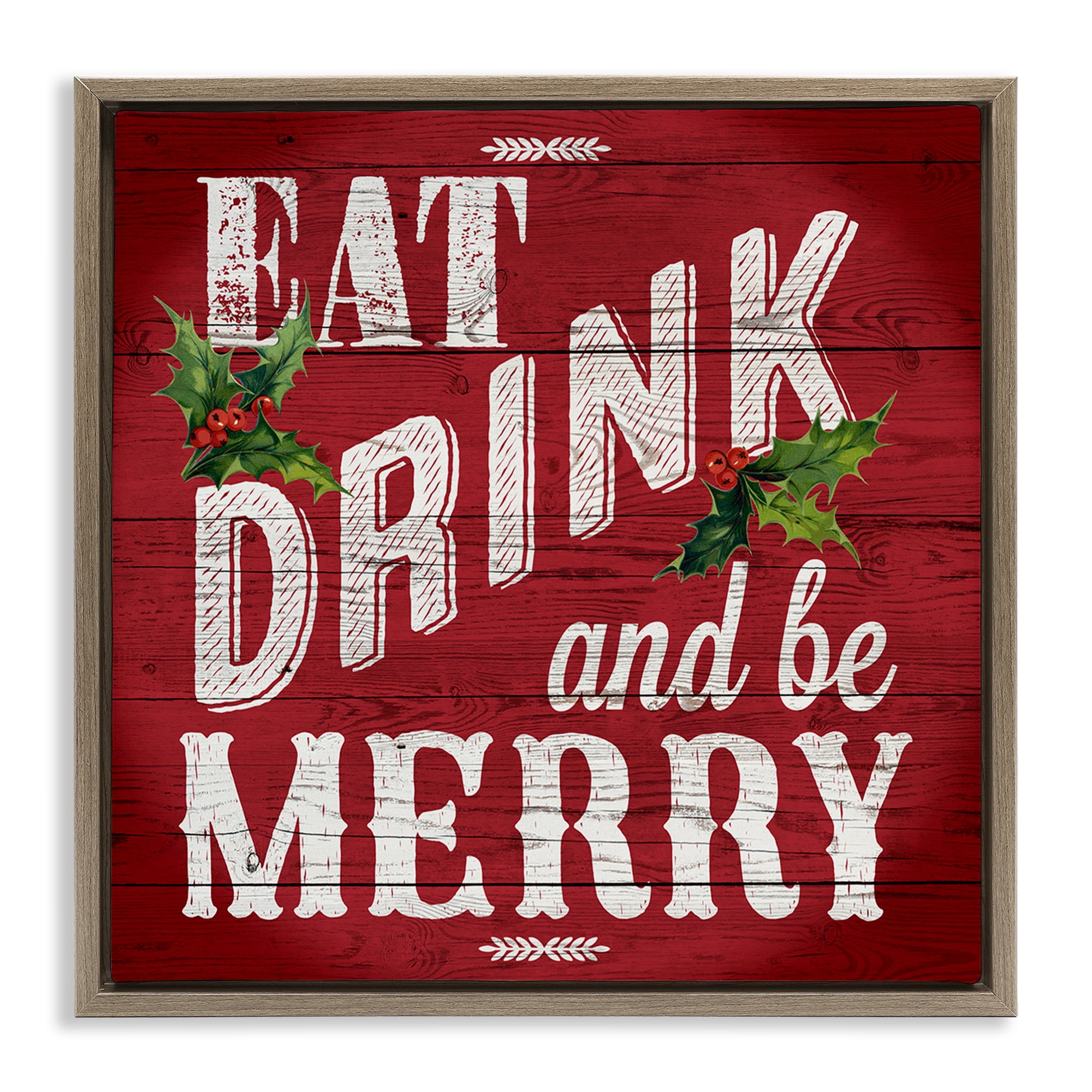 Stupell Industries Vintage Be Merry Holiday Painting Brown Floater Framed Canvas Art Prints Wall Art, 25 x 25