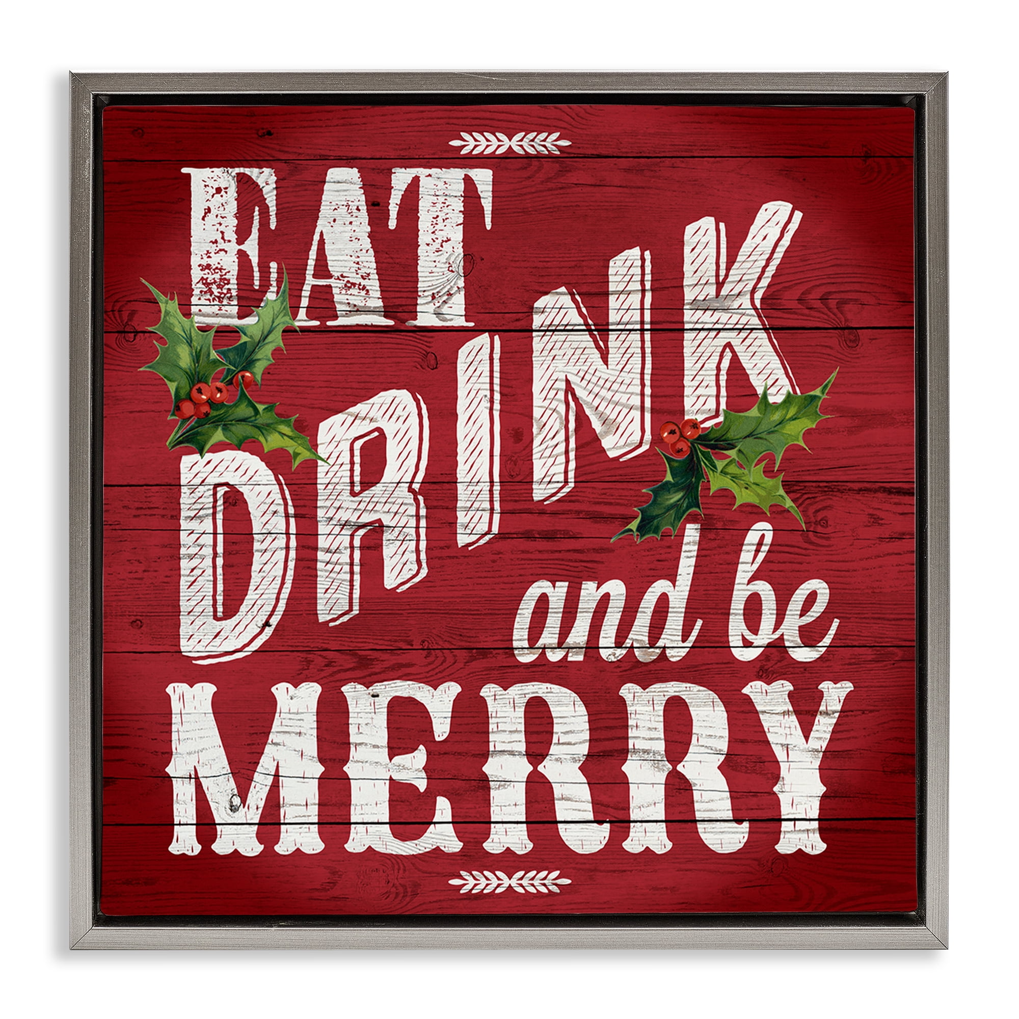 Stupell Industries Vintage Be Merry Holiday Painting Gray Floater Framed Canvas Art Prints Wall Art, 25 x 25