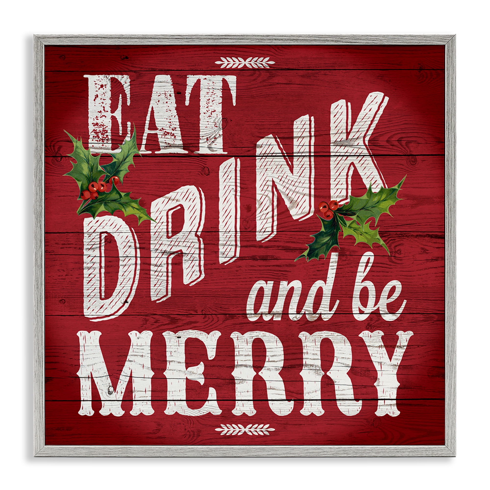 Stupell Industries Vintage Be Merry Holiday Painting Gray Framed Art Prints Wall Art, 24 x 24
