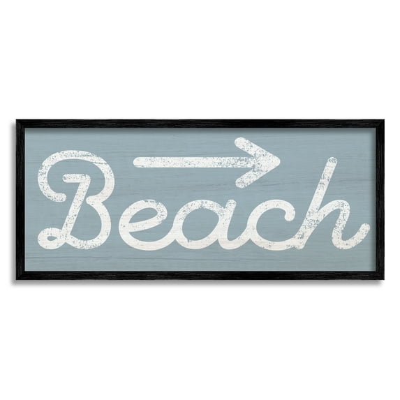 Stupell Industries Vintage Beach Arrow Pointing Sign Grain Pattern Graphic Art Black Framed Art Print Wall Art, Design by Daphne Polselli