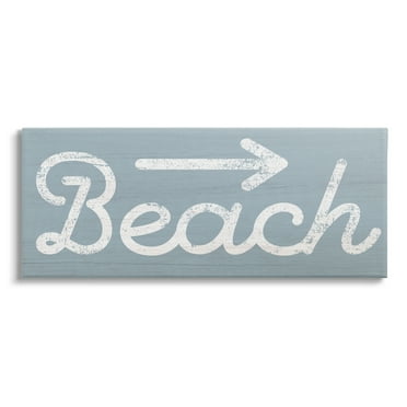 Stupell Industries Vintage Beach Arrow Pointing Sign Grain Pattern Graphic Art Gallery Wrapped Canvas Print Wall Art, Design by Daphne Polselli