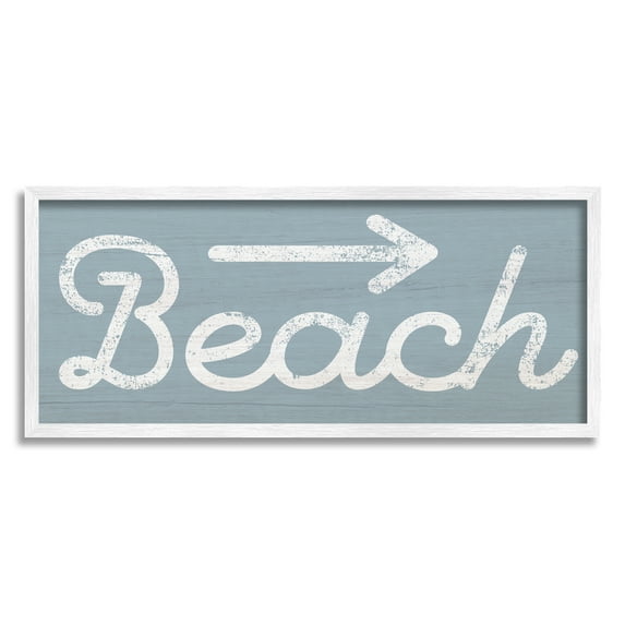 Stupell Industries Vintage Beach Arrow Pointing Sign Grain Pattern Graphic Art White Framed Art Print Wall Art, Design by Daphne Polselli