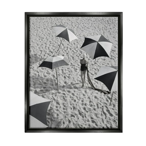 Stupell Industries Vintage Beach Fashion Nature Photography Black Floater Framed Canvas Art Print Wall Art, 17 x 21