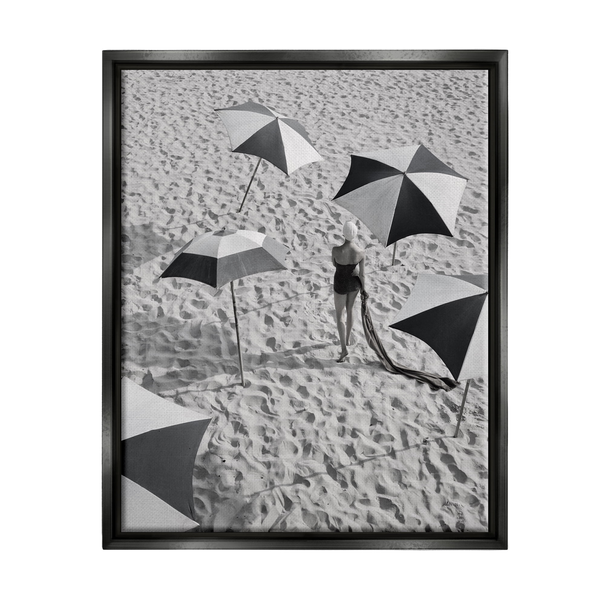 Stupell Industries Vintage Beach Fashion Nature Photography Black Floater Framed Canvas Art Print Wall Art, 25 x 31