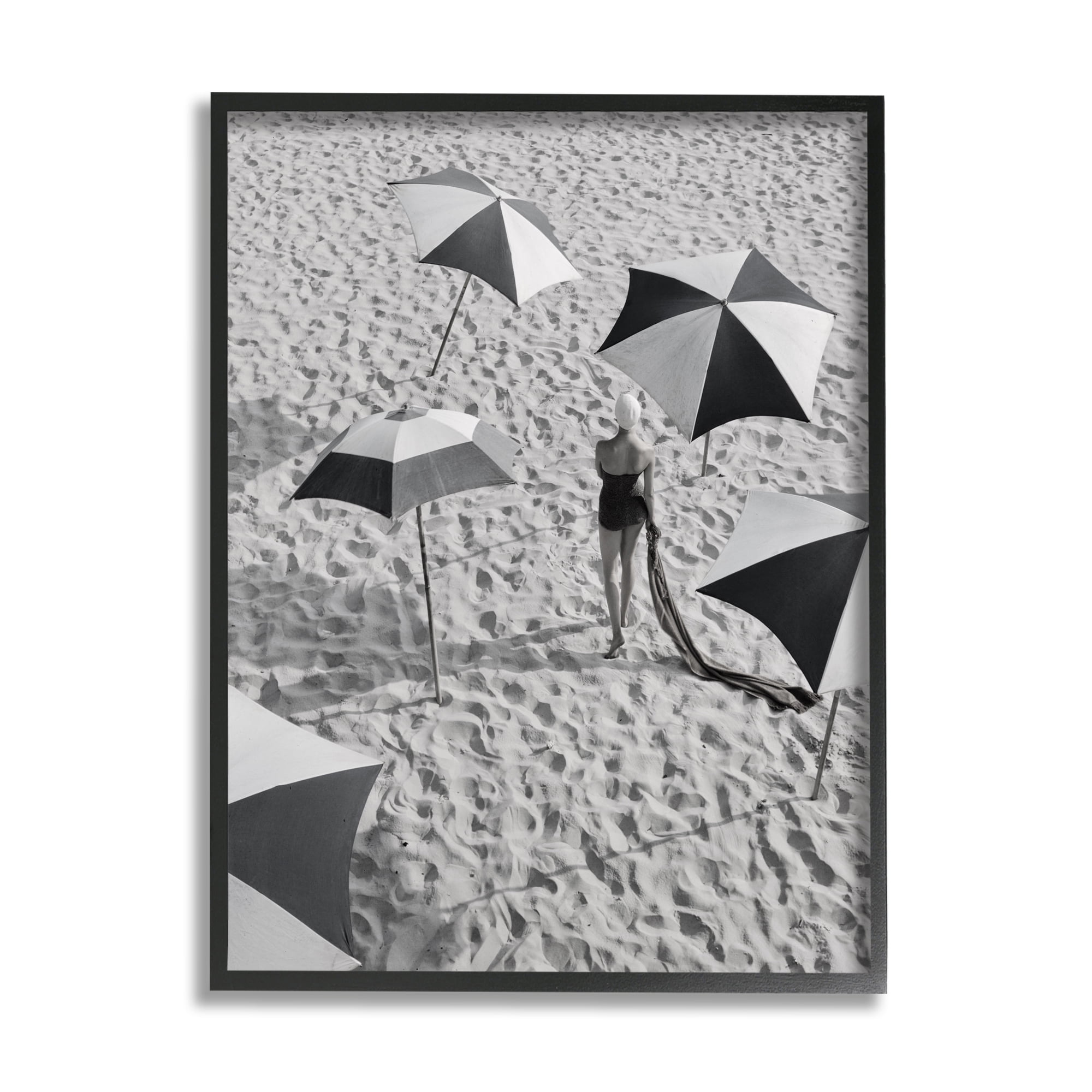 Stupell Industries Vintage Beach Fashion Nature Photography Black Framed Art Print Wall Art, 11 x 14