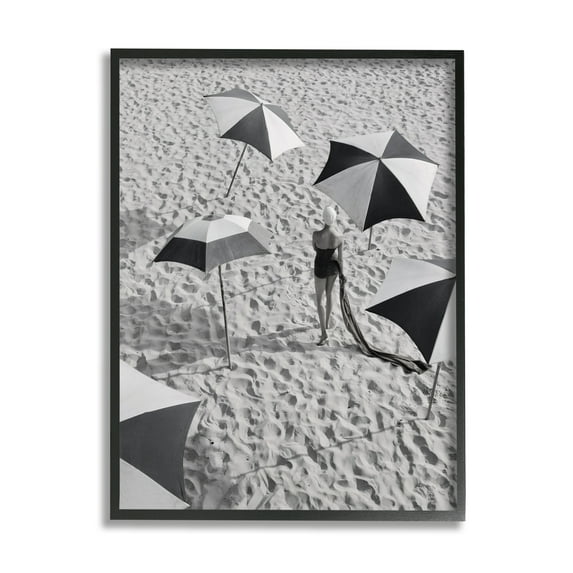 Stupell Industries Vintage Beach Fashion Nature Photography Black Framed Art Print Wall Art, 16 x 20
