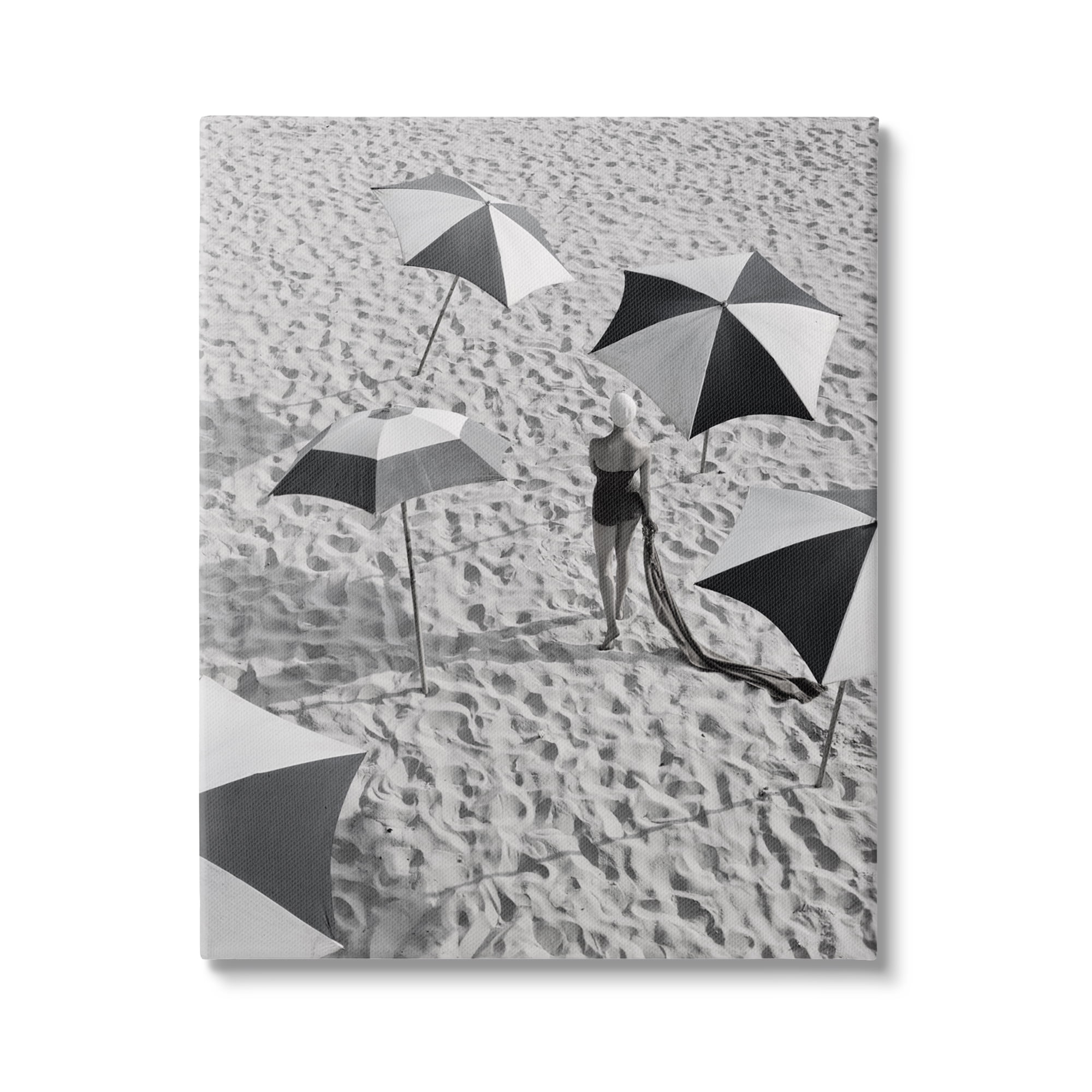 Vintage Beach Fashion Black and White Canvas Art Print