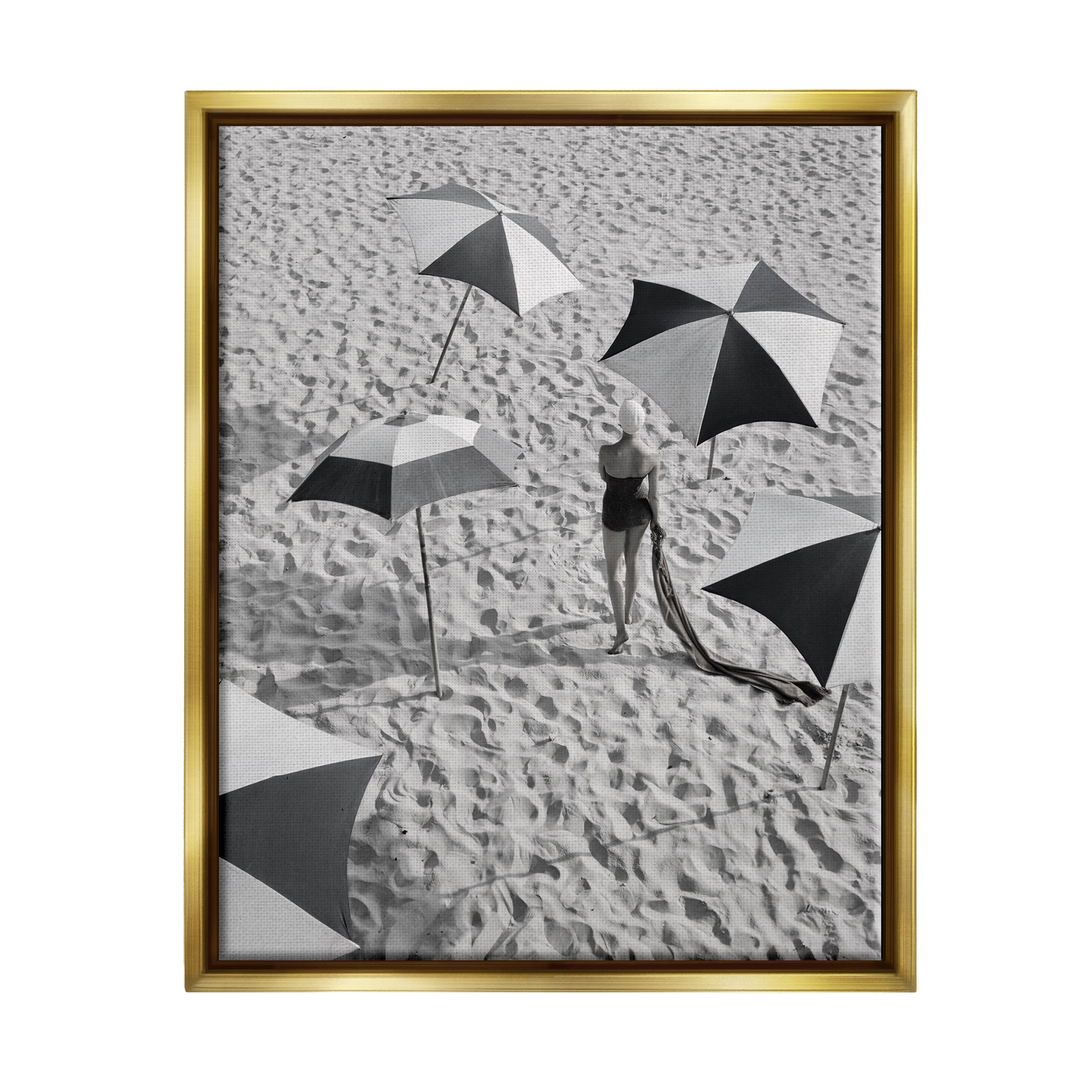 Stupell Industries Vintage Beach Fashion Nature Photography Gold Floater Framed Canvas Art Print Wall Art, 25 x 31