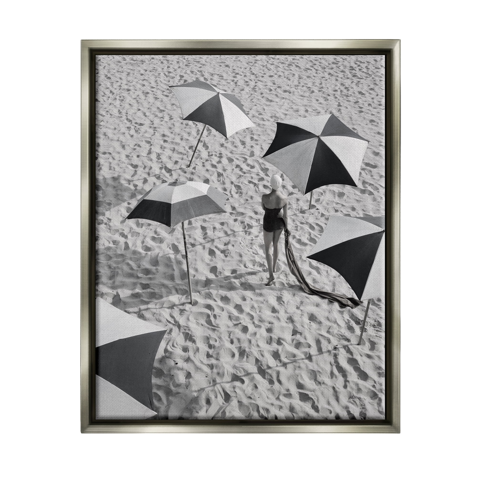 Stupell Industries Vintage Beach Fashion Nature Photography Gray Floater Framed Canvas Art Print Wall Art, 25 x 31