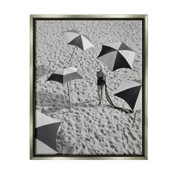 Stupell Industries Vintage Beach Fashion Nature Photography Gray Floater Framed Canvas Art Print Wall Art, 25 x 31