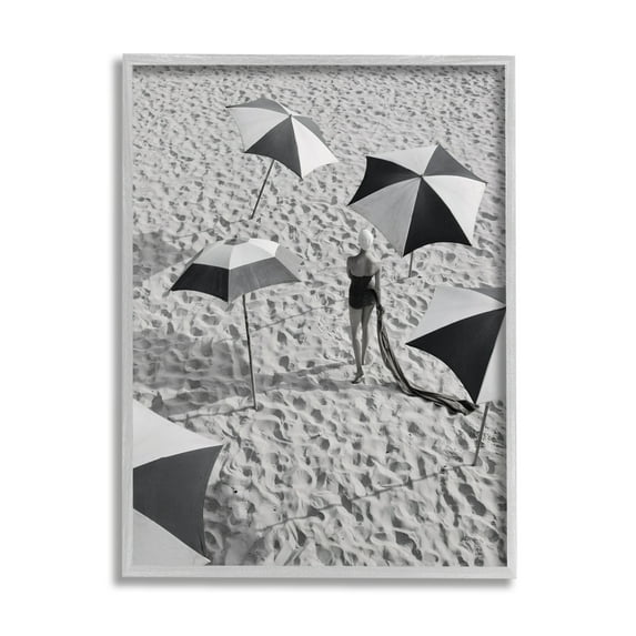 Stupell Industries Vintage Beach Fashion Nature Photography Gray Framed Art Print Wall Art, 16 x 20