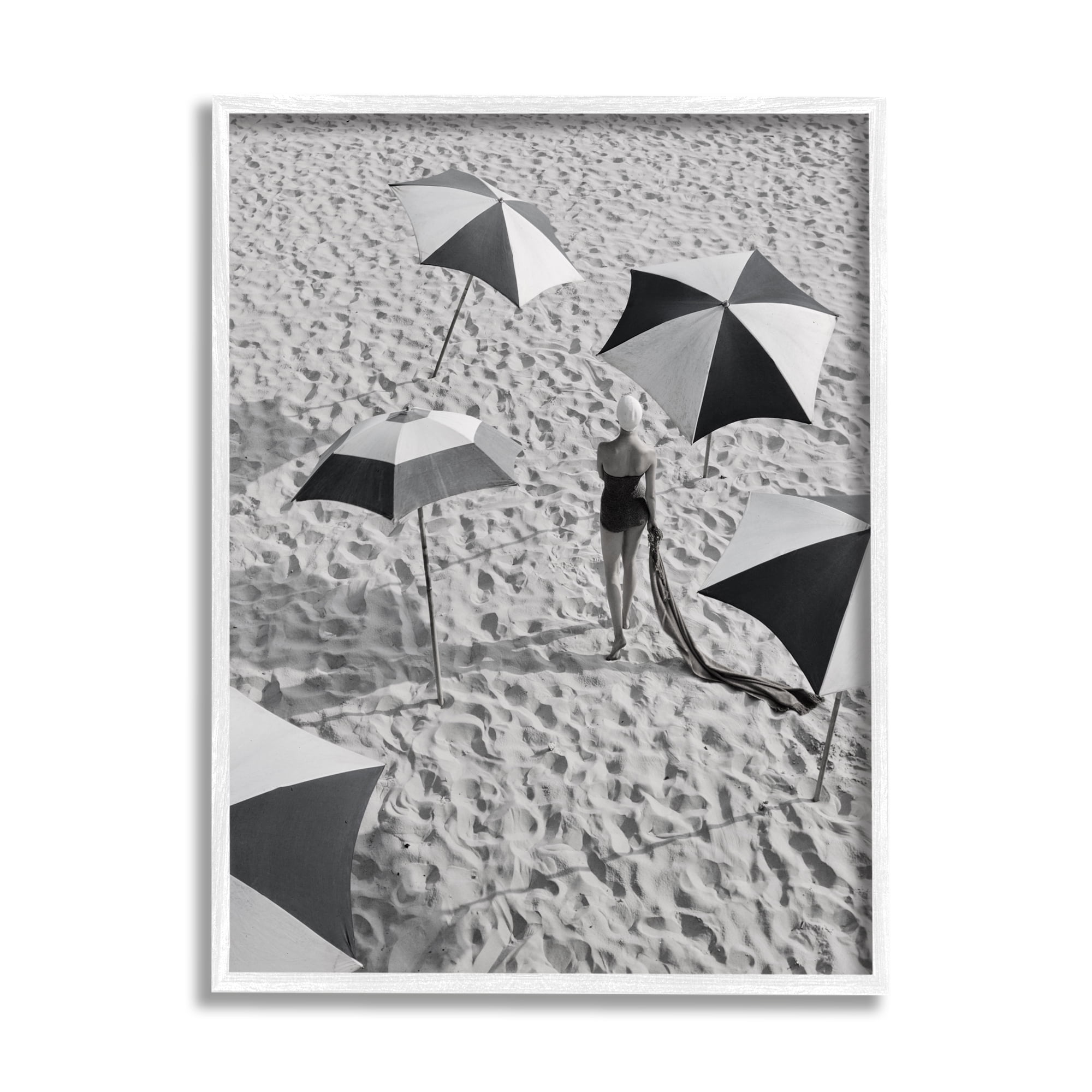 Stupell Industries Vintage Beach Fashion Nature Photography White Framed Art Print Wall Art, 24 x 30