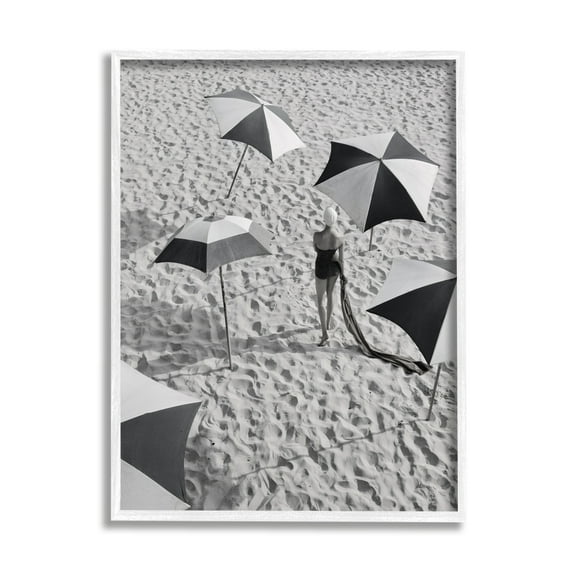 Stupell Industries Vintage Beach Fashion Nature Photography White Framed Art Print Wall Art, 24 x 30