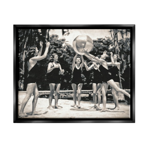 Stupell Industries Vintage Beach Girls Nature Photography Black Floater Framed Art Print Wall Art, 31 x 25