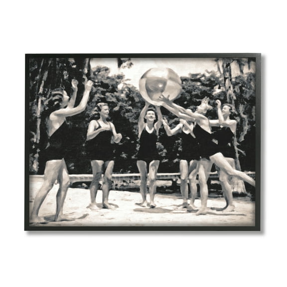 Stupell Industries Vintage Beach Girls Nature Photography Black Framed Art Print Wall Art, 14 x 11