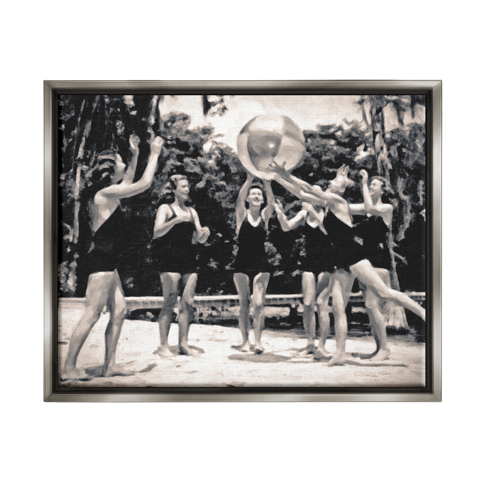 Stupell Industries Vintage Beach Girls Nature Photography Gray Floater Framed Art Print Wall Art, 31 x 25