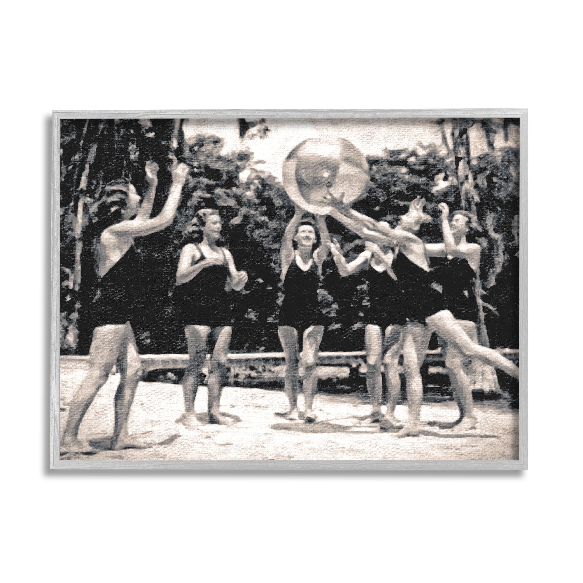 Stupell Industries Vintage Beach Girls Nature Photography Gray Framed Art Print Wall Art, 20 x 16