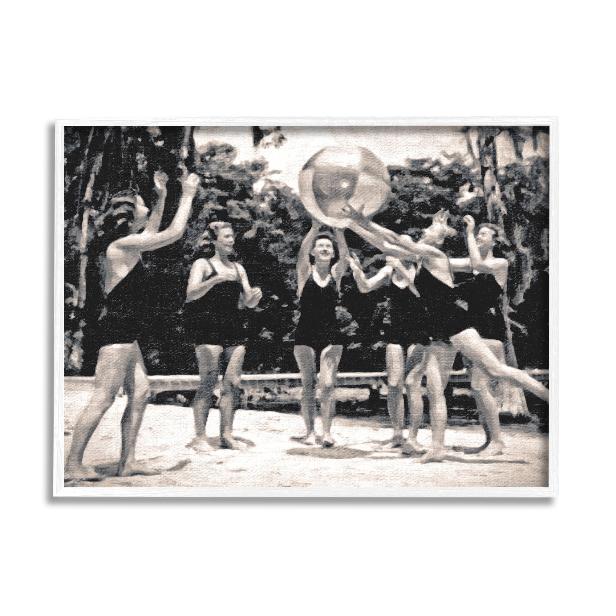 Stupell Industries Vintage Beach Girls Nature Photography White Framed Art Print Wall Art, 20 x 16