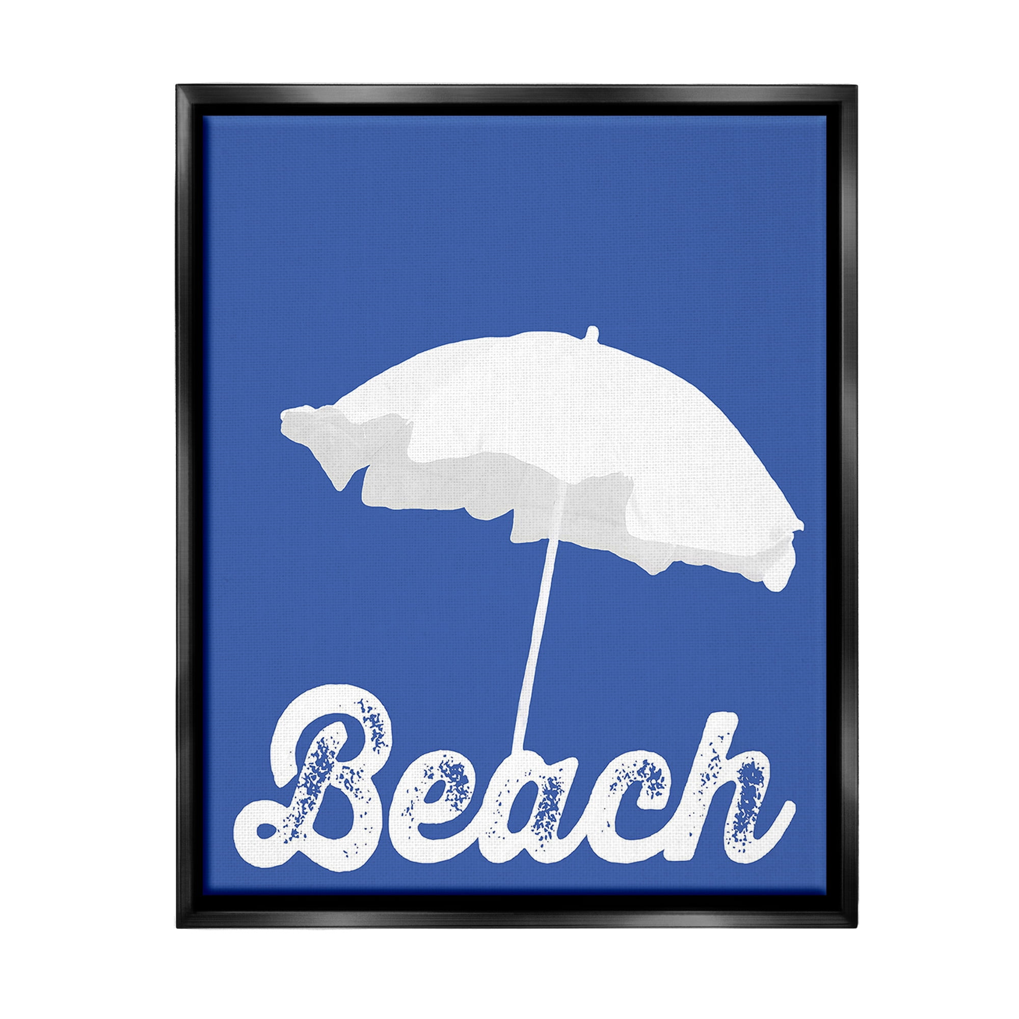 Stupell Industries Vintage Beach Umbrella Nature Painting Black Floater Framed Canvas Art Print Wall Art, 25 x 31
