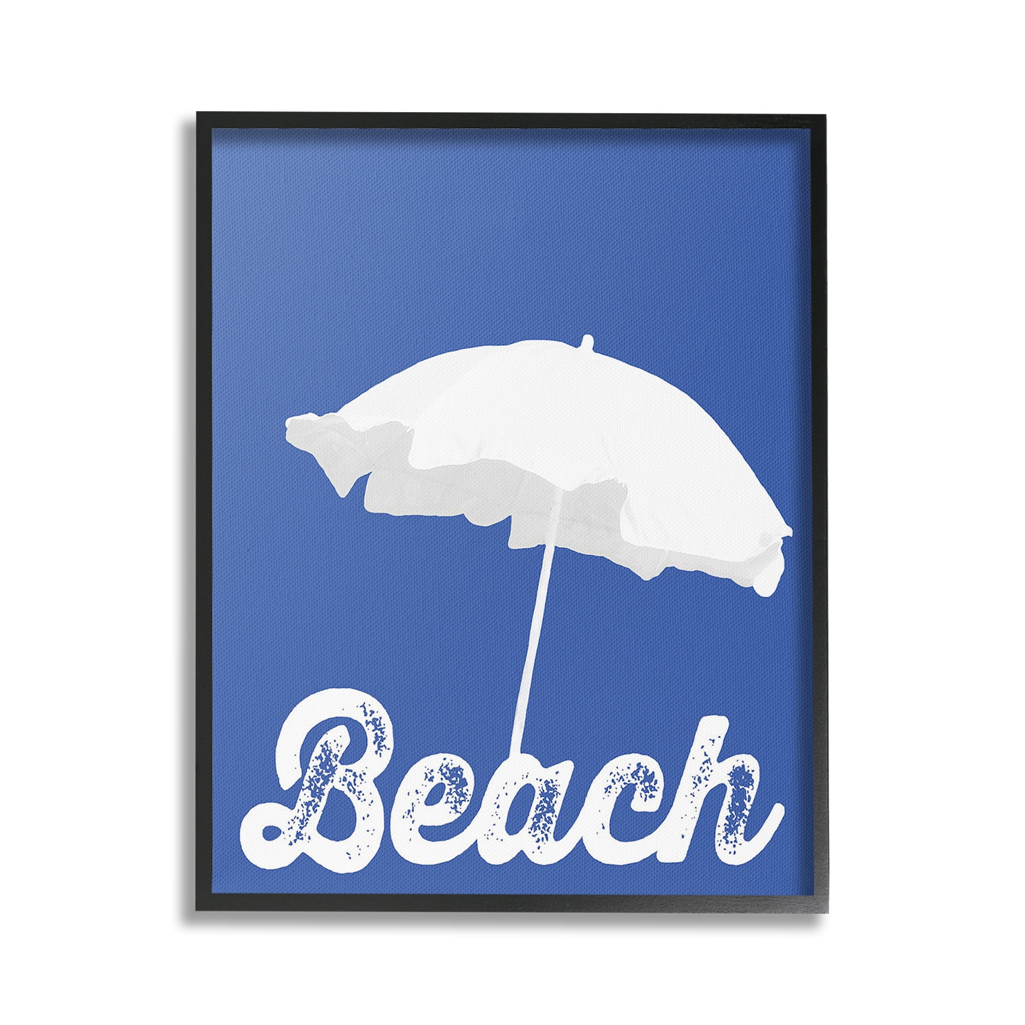 Stupell Industries Vintage Beach Umbrella Nature Painting Black Framed Art Print Wall Art, 24 x 30