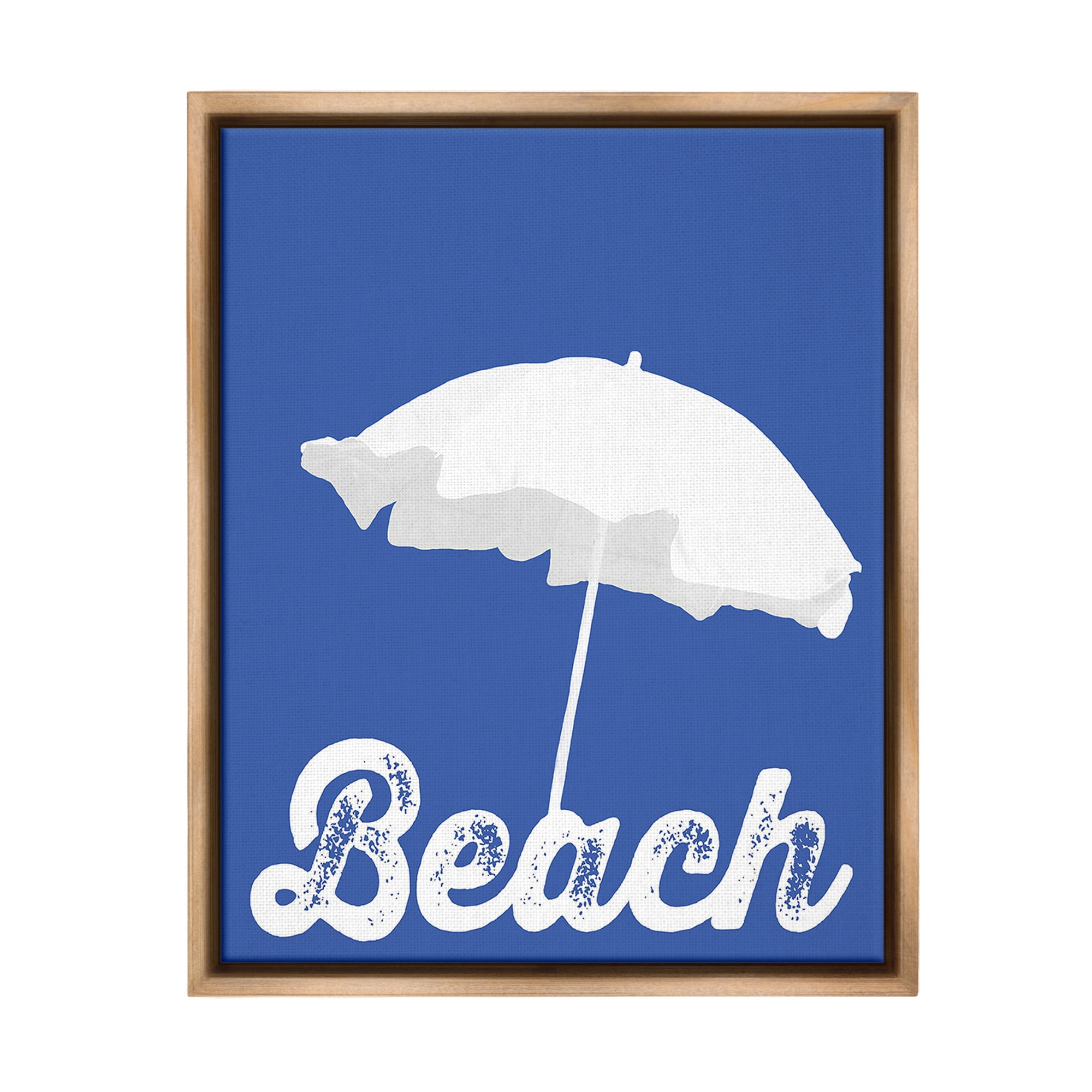 Stupell Industries Vintage Beach Umbrella Nature Painting Brown Floater Framed Canvas Art Print Wall Art, 17 x 21
